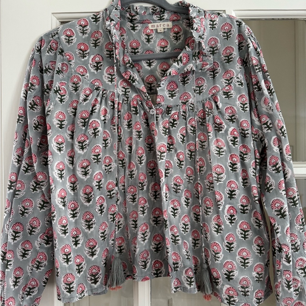 Marcea Gray Floral Tassel Peasant Tunic - Pink Floral